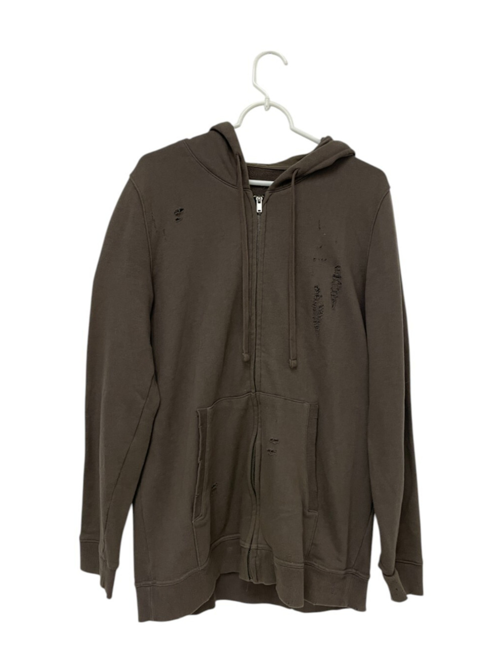 Sweatshirt Hoodie Mens Casual Zip Up Long Sleeve Drawstring Distress Faded Brown